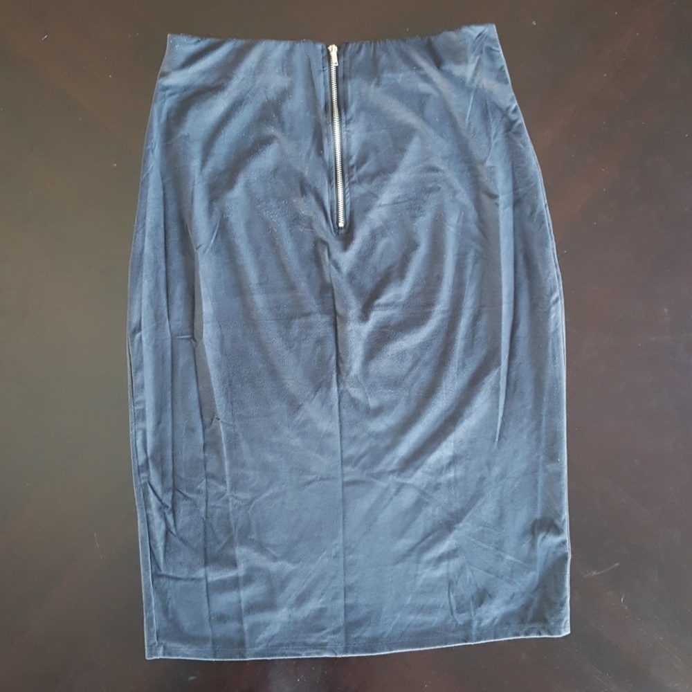 Black faux suede wrap skirt